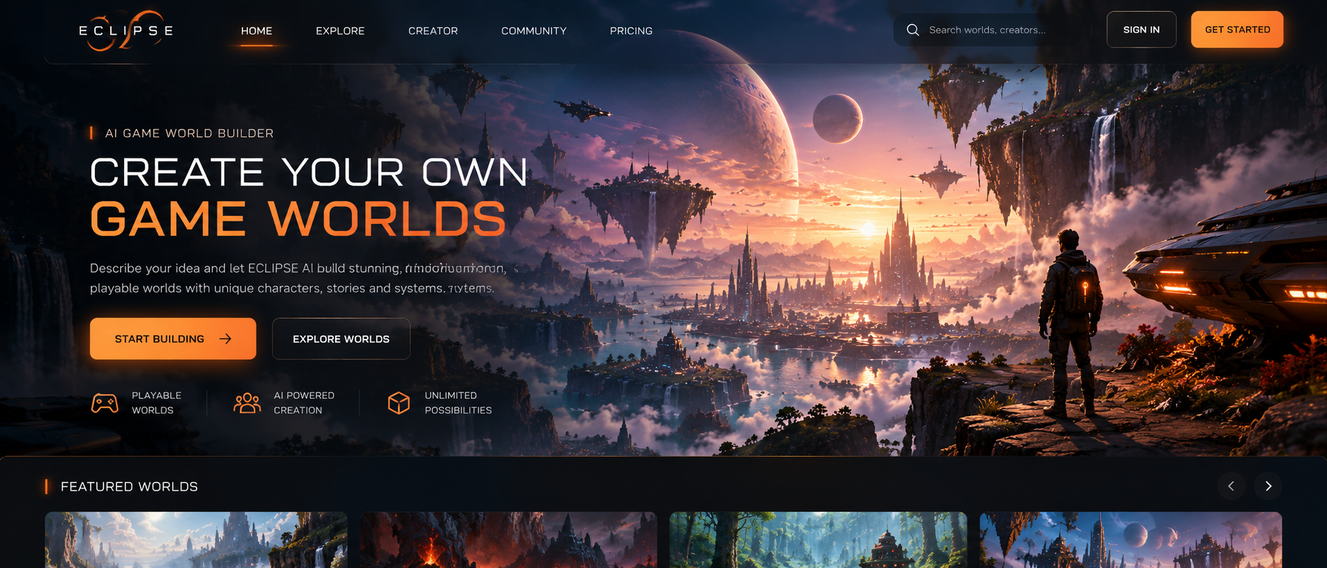 Concept image of the ECLYONLABS game-world experience in a futuristic landscape